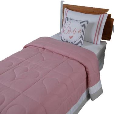 Imagem de Kit Colcha Edredom Infantil Solteiro 4 Peças Coração Rosa - Gabriel