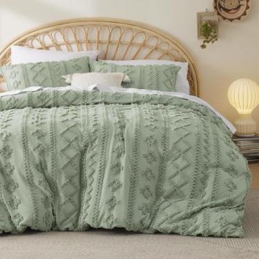 Imagem de Capa de edredom Bedsure Boho Queen Size Verde Claro 90x90in