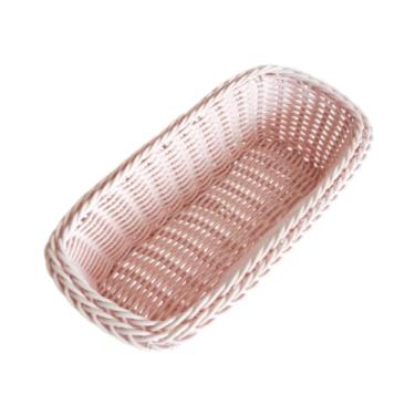 Imagem de ＫＬＫＣＭＳ Cesta de armazenamento de frutas retangulares, cesta de servir de comida decorativa, organizador de pão portátil, para lanches café da manhã, Rosa