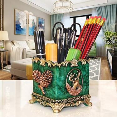 Imagem de Porta-lápis europeu dourado, luxuoso, com decoração de cervo, base de 1,2 m, caneta, papelaria, pincel de maquiagem, organizador de mesa, ornamentos (E)