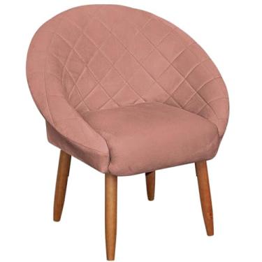 Imagem de Poltrona Decorativa para Recepção sala de estar Sala de Leitura resistente reforçada tecido veludo pés madeira MOBLAN decor (Rosa)