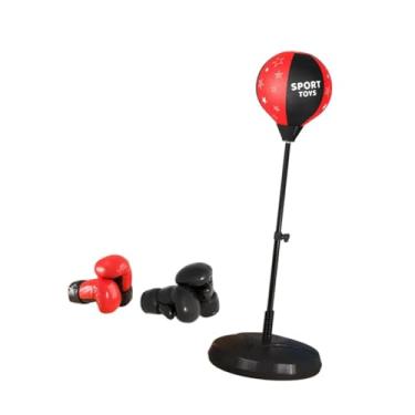 Imagem de Dynwave Saco de pancadas com bola de suporte melhorar a velocidade de reação com luvas de boxe para crianças adultos para exercícios adultos em casa, Vermelho Preto