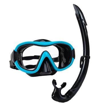 Imagem de Vaveren Conjunto de snorkel, óculos de natação, equipamentos para adultos, óculos profissionais de natação, máscara de mergulho com ampla para, Ciano
