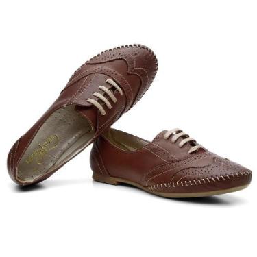 Imagem de Sapato Oxford Couro Feminino Cadarço Brogue Conforto Estilo - Q&A, Mar
