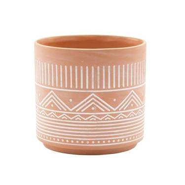 Imagem de Napco Imports Vaso de flores de ervas suculentas para ambientes internos e externos, 12 cm, terracota, branco, lavado, geométrico