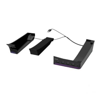 Imagem de AARONMEI Suporte horizontal para consoles de unidade digital/ótica PS5 Pro com 14 modos de iluminação RGB, base de armazenamento de 4 portas USB (preto)