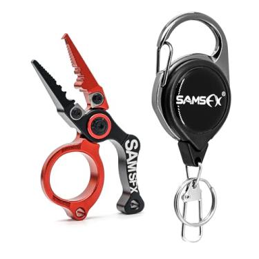 Imagem de SAMSFX Alicate de pesca de 8,4 cm para água salgada, alicate de pesca de aço inoxidável com anel dividido, removedor de anzol, cortadores de carboneto de tungstênio, acessórios de pesca para homens