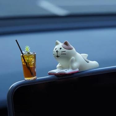 Imagem de Enfeites engraçados de mini estátuas de gato da sorte para decoração de painel de carro, acessórios interiores, bonecos de ação de animais fofos para decoração de placa de painel de carro, janelas