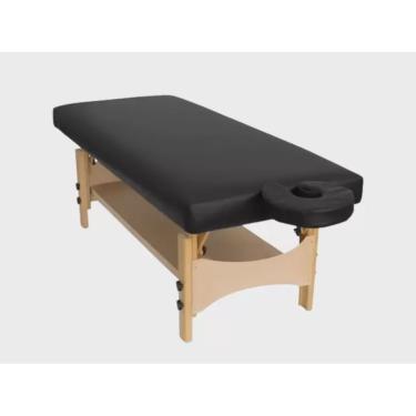 Imagem de Maca Fixa Massagem Com Pernas De Madeira E Altura Regulável Preta