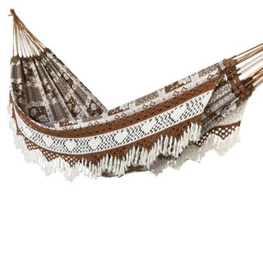 Imagem de Rede De Dormir Descanso Casal Jeans Luxo Varanda Artesanal Decorativa(CARAMELO BEGE)