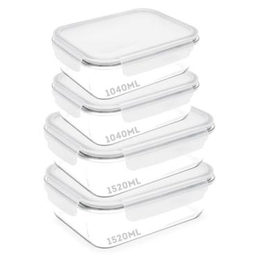 Imagem de Kit 4 Potes de Vidro Hermético Geladeira Marmita 1040ml/1520ml
