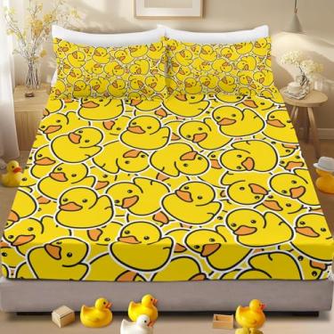 Imagem de ARIGHTEX Lençol de borracha amarela para crianças, microfibra macia, respirável, amarelo, com 2 fronhas, bolso elástico completo, 3 peças, lençol com elástico para meninos e meninas (Twin)