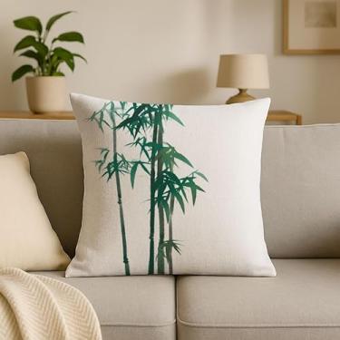 Imagem de Sladjana Capa de almofada tipo linho com estampa de bambu verde esmeralda vívida —— uma escolha ideal para decoração de casa. (45,7 x 45,7 cm, CZ-F)