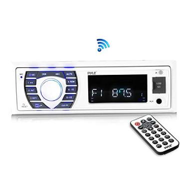 Imagem de Pyle Receptor marítimo Bluetooth estéreo – Sistema receptor de rádio no painel de barco estilo DIN único de 12 V com LCD digital, RCA, MP3, USB, SD, rádio AM FM – controle remoto, chicote de fios –