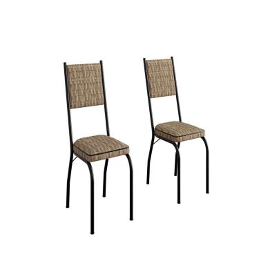 Imagem de Kit com Duas Cadeiras de Cozinha 90cm X 43cm X 34cm Preto/ Rattan