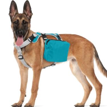 Imagem de OUOBOB Mochila para cães médios e grandes, arnês tático para cães, colete com bolsos laterais para caminhadas, acampamento, viagem, collie, beagles (azul, médio)
