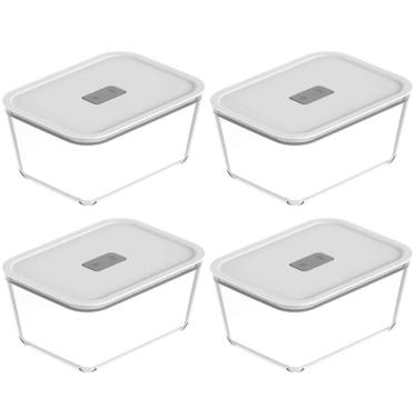 Imagem de Kit 4 Potes De Vidro Hermético 2400ml Fresh Lock Branco com Tampa para Forno Microondas