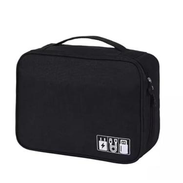 Imagem de Bolsa Case Organizadora Para Carregadores Cabos Maquiagem Multifuncional (Preto)