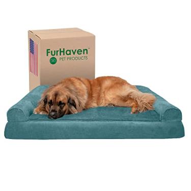 Imagem de Furhaven Cama ortopédica para cães grandes com almofadas removíveis e capa lavável, para cães de até 56 kg - Sofá de pelúcia e camurça - Piscina profunda, Jumbo Plus/XXL