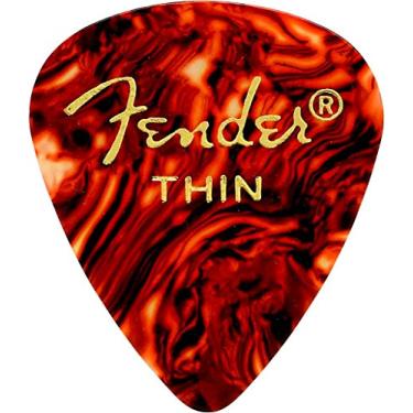 Imagem de Fender Palitos clássicos de celuloide em forma 451 (pacote com 12) para guitarra elétrica, guitarra acústica, bandolim e baixo, 451 - Fino, multicolorido (casca de tartaruga)
