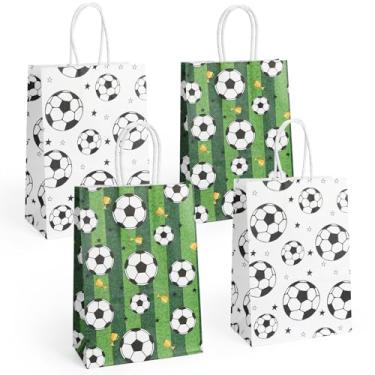 Imagem de Pinsit 24 peças de sacos de papel para lembrancinhas de futebol, bolsa de futebol para lanches com alças, bolsa de doces para crianças e adultos (branco + verde)