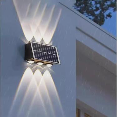 Imagem de Lâmpada de parede solar externa para jardim para cima e para baixo IP65 à prova d'água arandela exterior interior alumínio para quintal deck garagem jardim pátio frente varanda passarela 3000K/6500K