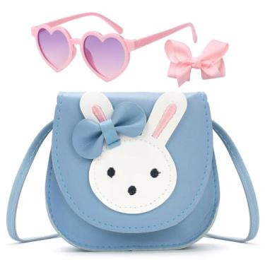 Imagem de LJCTULY Bolsa infantil para crianças, bolsa de coelho para crianças, bolsa transversal para meninas com óculos de sol, presentes de aniversário para meninas (azul), Azul