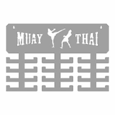 Imagem de Porta Medalhas Branco Luta Muay thai Preto Suporte MDF Personalizado G