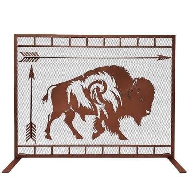 Imagem de BestGiftEver Tela De Lareira Painel Único Decorativa Com Detalhes Bisão-Americano - Proteção Malha Metálica Autônoma Para Decoração Casa, Estilo Cabana, Rancho E Country Ocidental