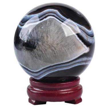 Imagem de JIC Gem Bola De Cristal Redonda Grande Ágata Ônix Preta 2,7-3,1" (70-80 Mm), Cristais Cura, Esfera Decorativa Com Suporte Madeira, Meditação, Bruxaria, Decoração Para Casa