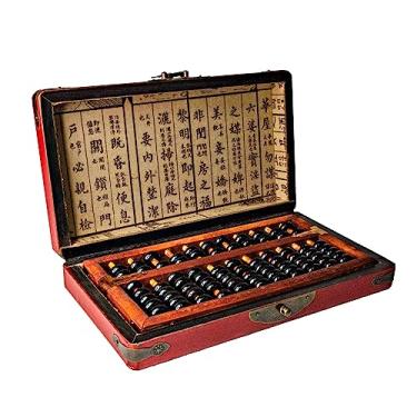 Imagem de Larcele 11 Column Classic Wooden Abacus with Vintage Leather Box, Soroban for Study Decoration or Gift, Aging Treatment SP-03