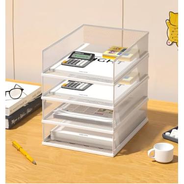 Imagem de Organizador de arquivos de mesa de malha A3, bandeja de papel empilhável, classificador de documentos de mesa, armazenamento de arquivos, organizador de bandeja de papel de 3/4/5 camadas, acessórios