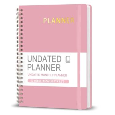 Imagem de Agenda semanal sem data, caderno semanal para fazer com objetivo, organizador e rastreador de hábitos, agenda diária A5 com encadernação espiral, ideal para escritório escolar - rosa