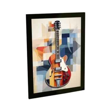Imagem de Quadro Decorativo Guitarra Ilustração Geométrica Tons Pasteis