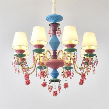 Imagem de Vela De Cristal Contemporânea Lâmpada Pendente Sala De Estar De Luxo Europeu Restaurante Quarto Quarto Infantil Quarto De Menina Villa Loja De Roupas Salão De Beleza Lustre, E B 8 Lights