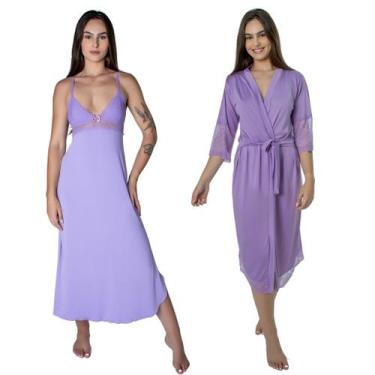 Imagem de Kit Camisola Robe Longo Sensual Renda Conforto Feminino Luxo - NoBrand