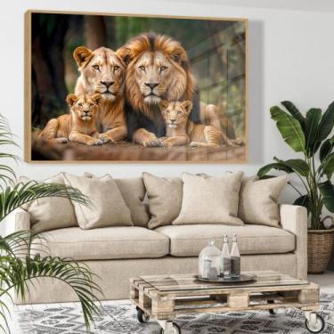 Imagem de Quadro Decorativo Retrato Leão e Sua Família com dois filhotes - MeMol
