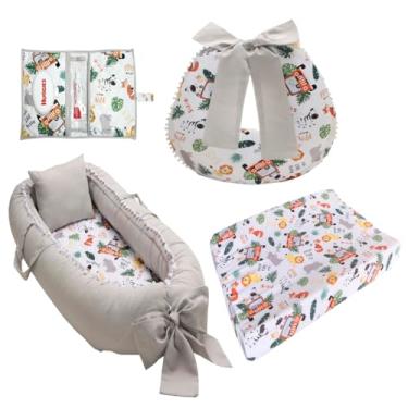 Imagem de Kit Ninho Redutor Bebê + Almofada Amamentação + Trocador Impermeável + Porta Lenço Menina Menino(SAFARI)
