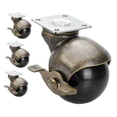 Imagem de YsXoWiui Pacote com 4 rodízios de esfera, rodas giratórias, rodízios resistentes em estilo vintage antigo com placa superior para carrinho, 1.5inch