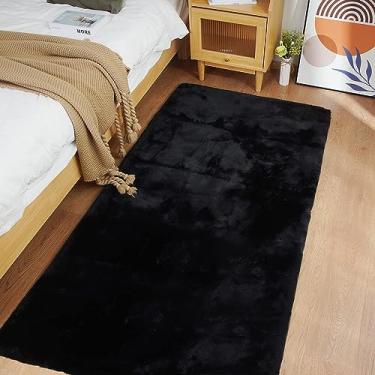 Imagem de Ghouse Tapete ultramacio de pele de coelho sintético, lavável à máquina para quarto, tapetes fofos para sala de estar, tapete sem queda de pele de carneiro tapetes pretos 6 x 3 m