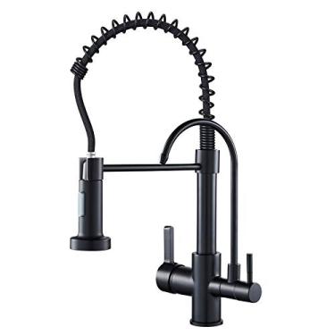 Imagem de MENATT Torneira de cozinha comercial com mola 3 em 1, torneira de pia de cozinha com jato de arco, torneira de filtro de água do sistema RO integrada à torneira de cozinha (preto fosco)