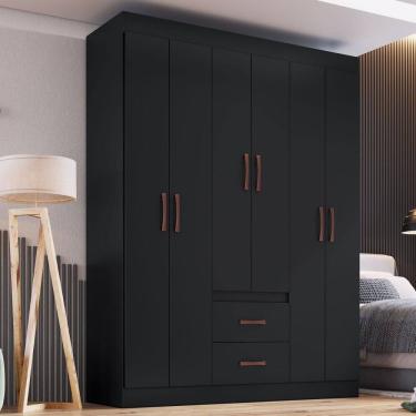 Imagem de Guarda-Roupa Solteiro Montevidéu 6 Portas 2 Gavetas Preto - Doripel Móveis