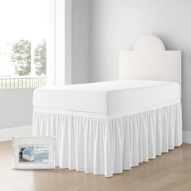Imagem de Saia para cama de dormitório – Saia para cama de dormitório com babados – Saia para cama longa para dormitório – Saia para cama extra longa para dormitório – Saia para cama 100% microfibra (branca, Twin-GG/36 caimento)
