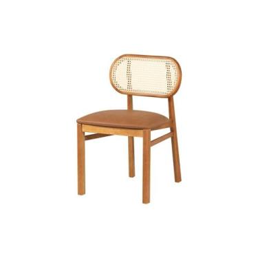 Imagem de Cadeira de Jantar Savoy com Tela Natural e Tecido Marrom - Meu Móvel d