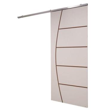 Imagem de Porta De Correr Branco Prime Frisada Kit Alumínio F04 - 210x100 - Vani