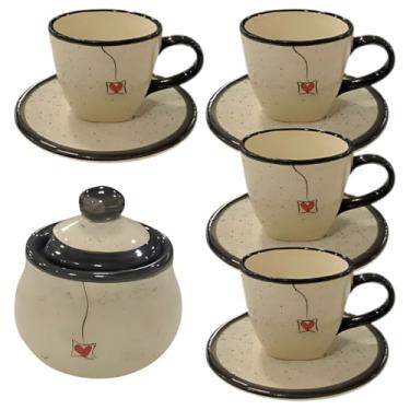 Imagem de Xícaras De Chá 4 Unidades Com Pires 200ml E Açucareiro Preto