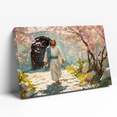Imagem de GUBIYU Arte de parede em tela de Jesus, Cristo Ressuscitado Pintura de Páscoa Jesus Saindo do Túmulo Vazio Pôster Cristão Ele Ressuscitou Presentes Espirituais Religiosos para Oração Quarto Decoração