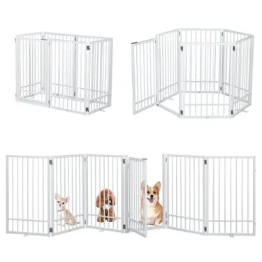 Imagem de SMONTER Portão Para Cães Independente Com Passagem De Porta, Cerca Para Cães Interna Extra Larga De 120'', 31,5'' H 6 Painéis, Portão De Metal Dobrável Para Filhotes De Estimação Para Escadas, Corre