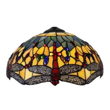 Imagem de errzom Abajur De Vidro Colorido Estilo Libélula, Apenas Para Substituição, 16X8" Tiffany, Vintage, Feito À Mão, Azul-Marinho, Amarelo E Vermelho, Capa Luz Luminária Mesa Pendente Chão, Vermelha