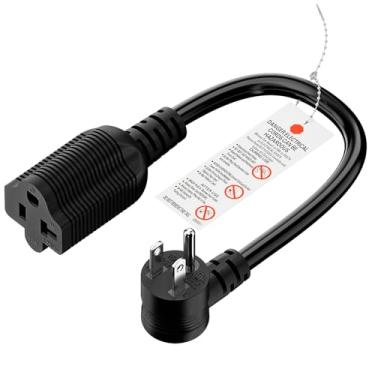 Imagem de PluGrand 1-Foot Down Angle 15 Amp Household AC Plug to 20 Amp T Blade Adapter Cable，14AWG 1-Foot 20 to 15 Amp Adapter Cord Nema 5-15P to 5-15R/5-20R 20Amp Comb AC Power Cord,15a to 20a Adapter Black